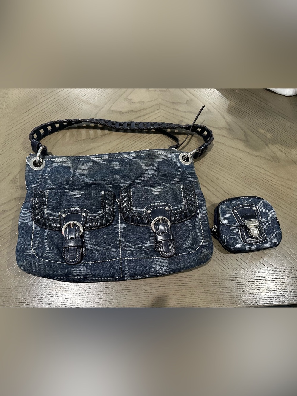 Coach Signature Denim Buckle Pocket Shoulder Bag 18990 + Matching wallet